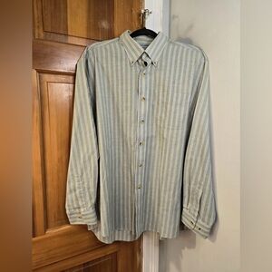 L.L. Bean Men's Long Sleeve Button‎ Up Shirt Sage Green & Blue Striped Sz XL Reg